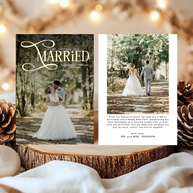 Tarjeta Festiva Con Relieve Metalizado Minimal First Christmas Married Couples 2 Photos  (Subido por el creador)