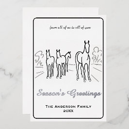 Tarjeta Festiva Con Relieve Metalizado Minimalist Black and White Homecoming Wild horses