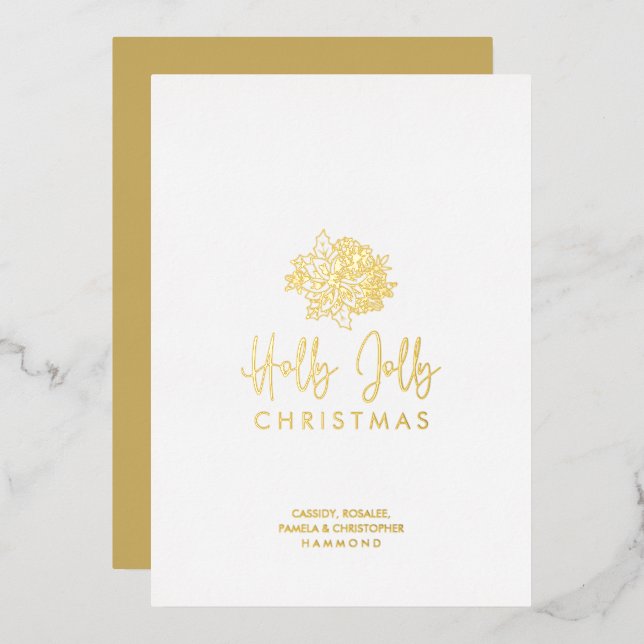 Tarjeta Festiva Con Relieve Metalizado Minimalist Christmas Bouquet Script Calligraphy (Anverso/Reverso)