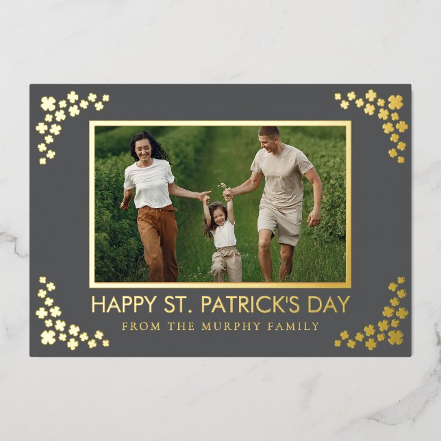 Tarjeta Festiva Con Relieve Metalizado Minimalist lucky shamrock st. Patrick's Day Photo (Anverso)