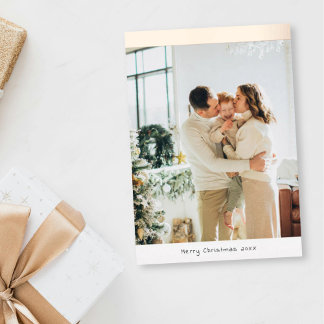 Tarjeta Festiva Con Relieve Metalizado Minimalist Photo Merry Christmas Family