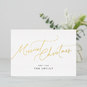Tarjeta Festiva Con Relieve Metalizado Minimalista Elegante Script Feliz Navidad