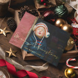 Tarjeta Festiva Con Relieve Metalizado Minimalista escrito a mano Merry Christmas Photo G<br><div class="desc">¡Feliz tarjeta navideña! Una tipografía moderna y minimalista para esta tarjeta fotográfica de vacaciones con Relieve metalizado de oro real.</div>