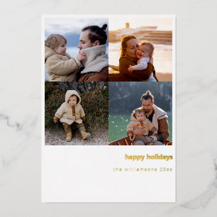 Tarjeta Festiva Con Relieve Metalizado Minimalista Feliz Navidad Negrita 4 Cuadrícula de