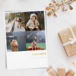 Tarjeta Festiva Con Relieve Metalizado Minimalista Feliz Navidad Negrita 4 Photo Grid Gol<br><div class="desc">Minimalista tarjeta de vacaciones de Relieve metalizado dorado fotográfico Merry Christmas Multi 4 Photo Grid con tipografía audaz</div>