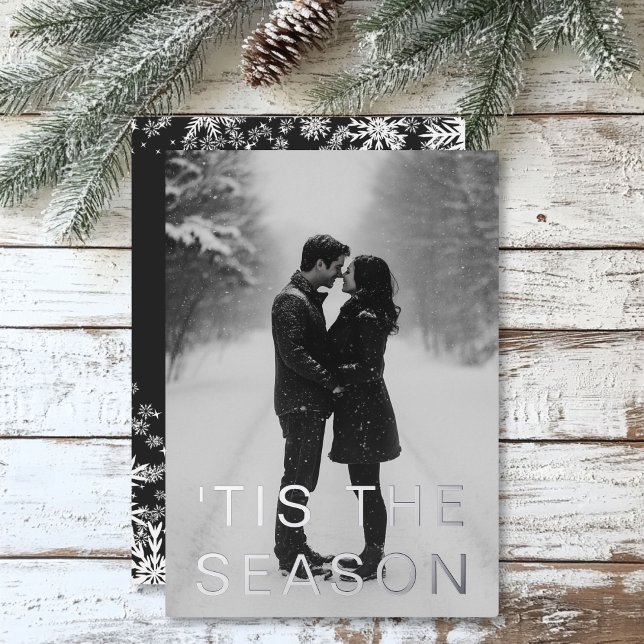 Tarjeta Festiva Con Relieve Metalizado Mínimo Foil de Fiesta de Foto de Nieve Moderna (Minimal Modern Snow Photo Holiday Foil)