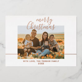 Tarjeta Festiva Con Relieve Metalizado Mínimo Fotos de Familia de Guiones de Navidad de M