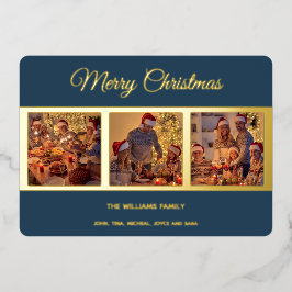 Tarjeta Festiva Con Relieve Metalizado Mínimo moderno Fotos de la familia navideña