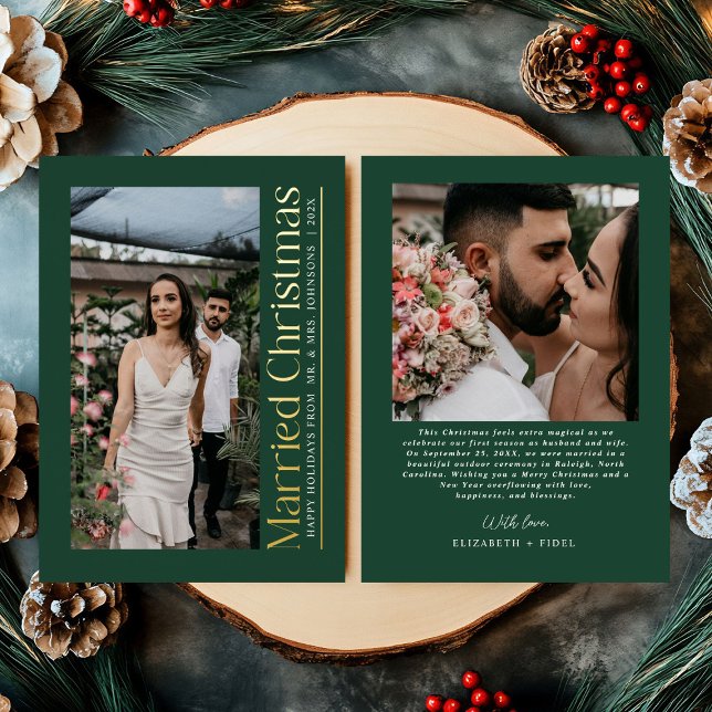Tarjeta Festiva Con Relieve Metalizado Mínimo Navidades casados Foto de recién casados Ve (Subido por el creador)