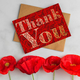 Tarjeta Festiva Con Relieve Metalizado Mínimo Personalizado Moderno Borgoña Rojo Gracias