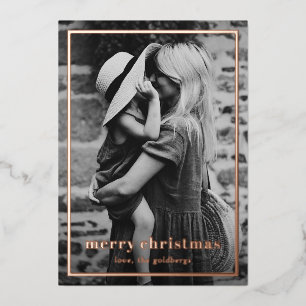Tarjeta Festiva Con Relieve Metalizado Mínimo Simple Foto Navidades Elegantes