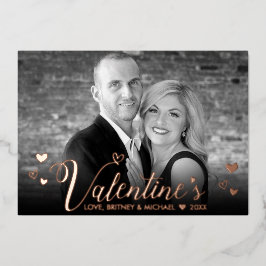 Tarjeta Festiva Con Relieve Metalizado Moda de escritura rosada moderna Corazones foto bl