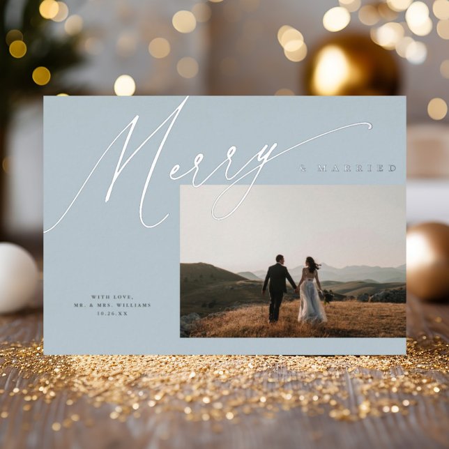 Tarjeta Festiva Con Relieve Metalizado Moda Elegante Merry y Casado Una Foto Dusty Azul (Subido por el creador)