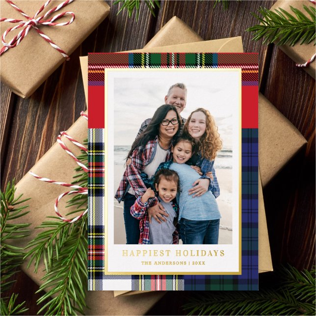 Tarjeta Festiva Con Relieve Metalizado Moda Mezcla Tartán + Navidades Oro Foto (Subido por el creador)