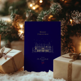 Tarjeta Festiva Con Relieve Metalizado Moda navideña con estilo Navy & Gold