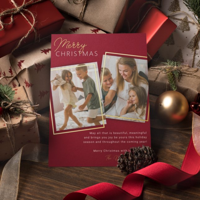 Tarjeta Festiva Con Relieve Metalizado Modern 2 Photo Christmas Foil Holiday Card (Subido por el creador)