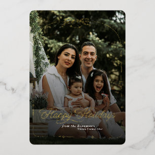 Tarjeta Festiva Con Relieve Metalizado Modern Bow Happy Holidays Navidad