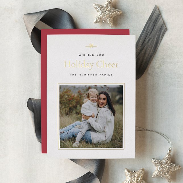 Tarjeta Festiva Con Relieve Metalizado Modern Bow | Navidades simples de fotografías míni (Subido por el creador)