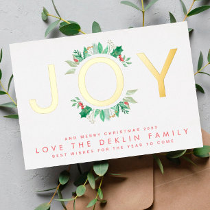 Tarjeta Festiva Con Relieve Metalizado Modern Christmas Botanicals GOLD JOY Wreath Photo