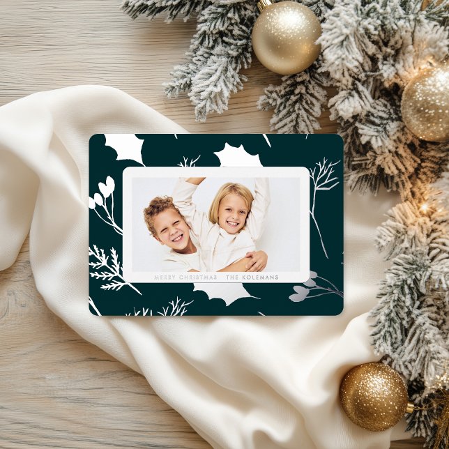 Tarjeta Festiva Con Relieve Metalizado Modern Christmas Silver Botanicals  (Subido por el creador)
