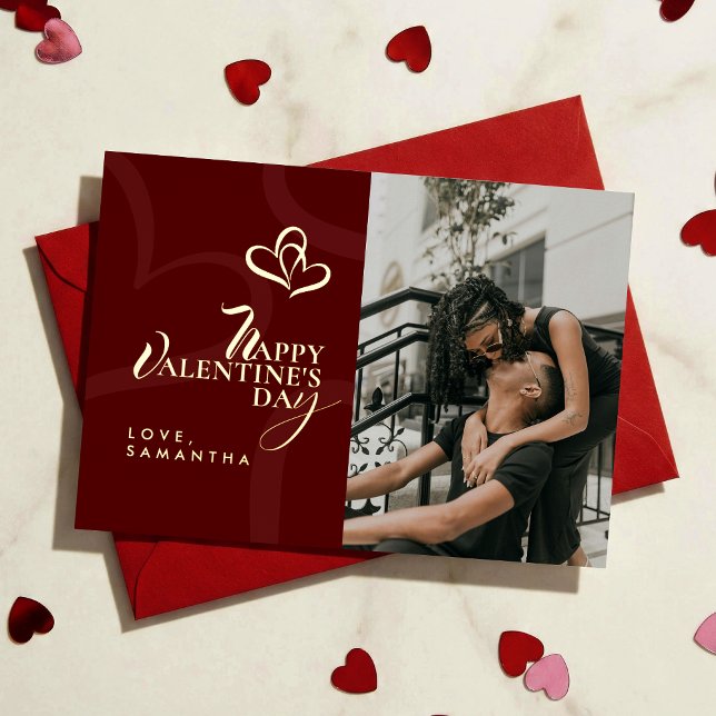 Tarjeta Festiva Con Relieve Metalizado Modern Elegant Classic Chic Photopop Valentines (Subido por el creador)