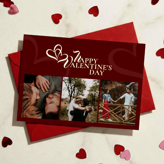 Tarjeta Festiva Con Relieve Metalizado Modern Elegant Classic Red Chic Photopop Valentine (Subido por el creador)