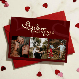 Tarjeta Festiva Con Relieve Metalizado Modern Elegant Classic Red Chic Valentines Photo