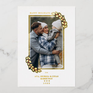 Tarjeta Festiva Con Relieve Metalizado Modern Elegant Luxury Golden Holly Branches