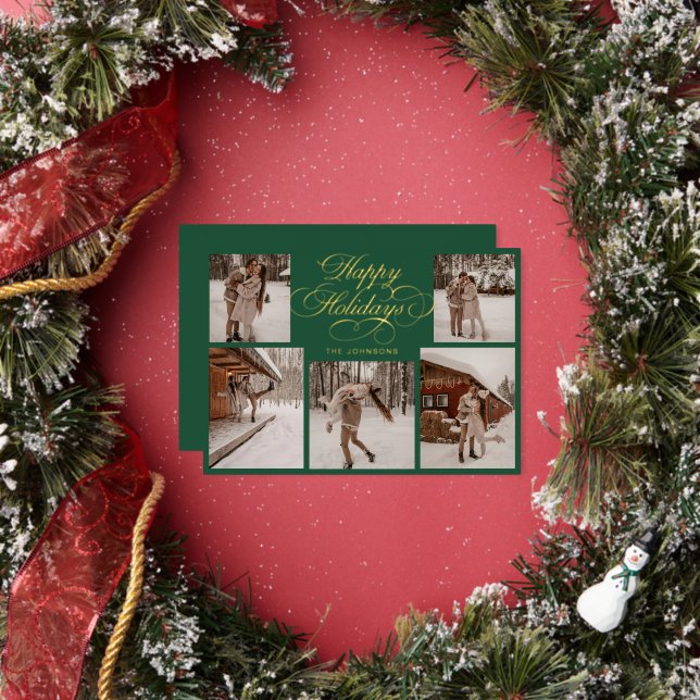 Tarjeta Festiva Con Relieve Metalizado Modern Elegant Multi Photo Collage Christmas (in situ)
