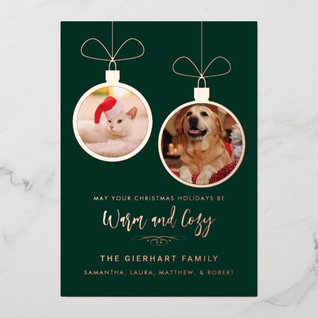 Tarjeta Festiva Con Relieve Metalizado Modern Festive Pet Photos Christmas (Anverso)
