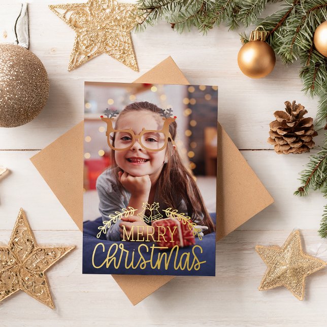 Tarjeta Festiva Con Relieve Metalizado Modern Foto de Navidad con Holograma  (Subido por el creador)