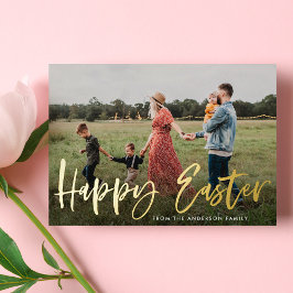 Tarjeta Festiva Con Relieve Metalizado Modern Gold Foil Script Happy Easter Photo