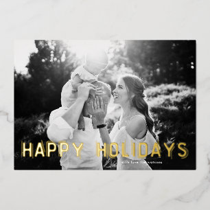 Tarjeta Festiva Con Relieve Metalizado Modern GOLD Happy Holidays Photo Navidades