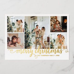 Tarjeta Festiva Con Relieve Metalizado Modern Gold Merry Christmas Heart Script 5 Photo