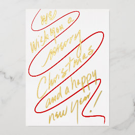 Tarjeta Festiva Con Relieve Metalizado Modern Handwritten Red and Gold Script Design