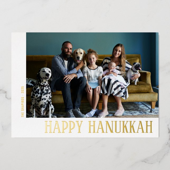 Tarjeta Festiva Con Relieve Metalizado Modern Hanukkah Photo (Anverso)
