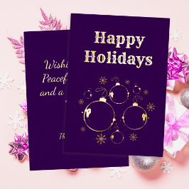 Tarjeta Festiva Con Relieve Metalizado Modern Happy Holidays Bold Purple Gold 