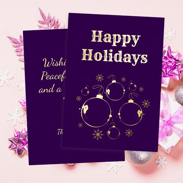 Tarjeta Festiva Con Relieve Metalizado Modern Happy Holidays Bold Purple Gold  (Subido por el creador)