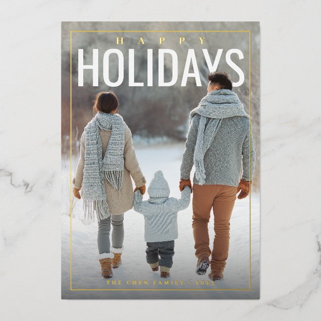 Tarjeta Festiva Con Relieve Metalizado Modern Happy Holidays Photo (Anverso)
