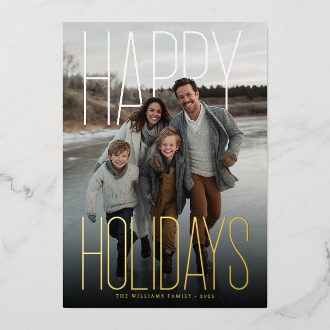 Tarjeta Festiva Con Relieve Metalizado Modern Happy Holidays Photo (Anverso)