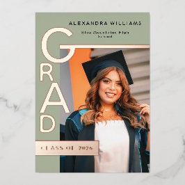 Tarjeta Festiva Con Relieve Metalizado Modern Jade Graduation Announcement Rose Gold foil