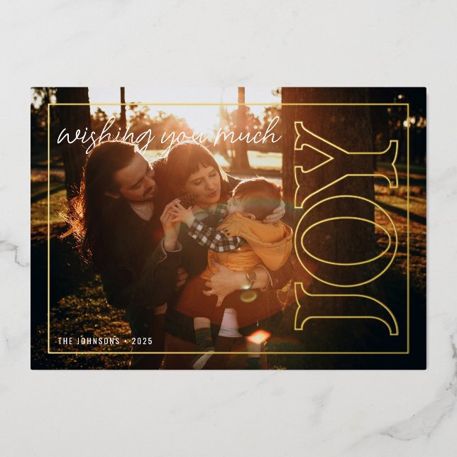 Tarjeta Festiva Con Relieve Metalizado Modern Joy Holiday Photo Card (Anverso)