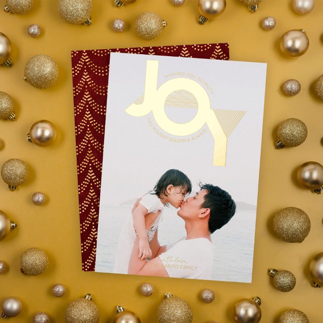 Tarjeta Festiva Con Relieve Metalizado Modern Joy Photo Foil Holiday Card (Subido por el creador)