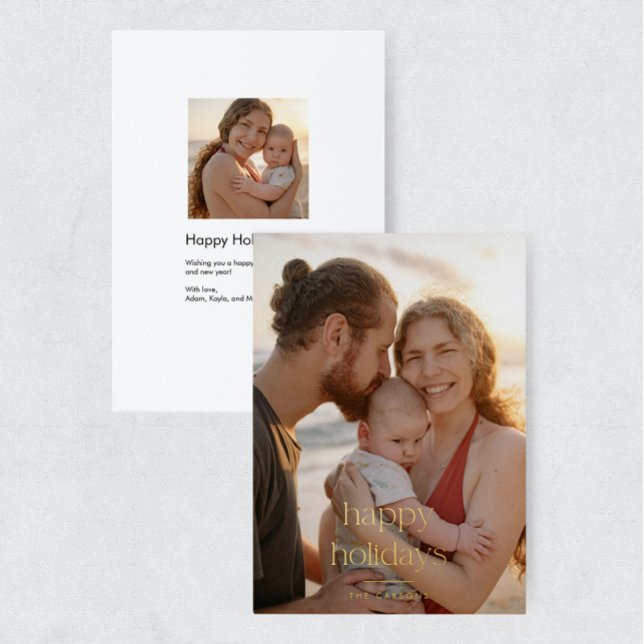 Tarjeta Festiva Con Relieve Metalizado Modern Luxe Foil Photo Happy Holidays Card (Subido por el creador)