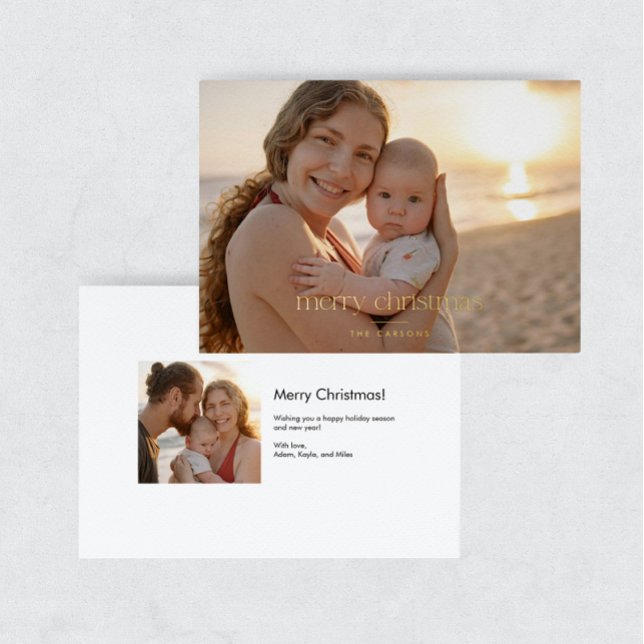 Tarjeta Festiva Con Relieve Metalizado Modern Luxe Foil Photo Merry Christmas Card (Subido por el creador)