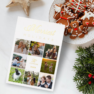 Tarjeta Festiva Con Relieve Metalizado Modern Luxury Collage 8 Photos Family Christmas