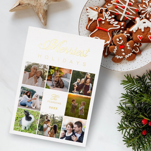 Tarjeta Festiva Con Relieve Metalizado Modern Luxury Collage 8 Photos Family Christmas (Subido por el creador)