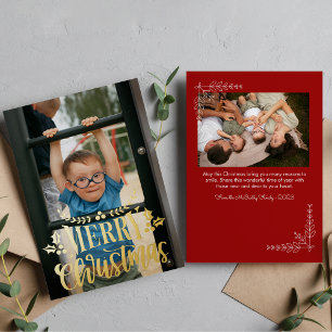 Tarjeta Festiva Con Relieve Metalizado Modern Merry Christmas 2 Fotos Foil 