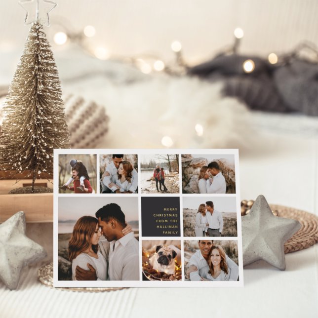 Tarjeta Festiva Con Relieve Metalizado Modern Merry | Christmas Photo Collage (Subido por el creador)