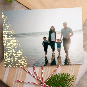Tarjeta Festiva Con Relieve Metalizado Modern Merry Christmas Tree Custom Photo
